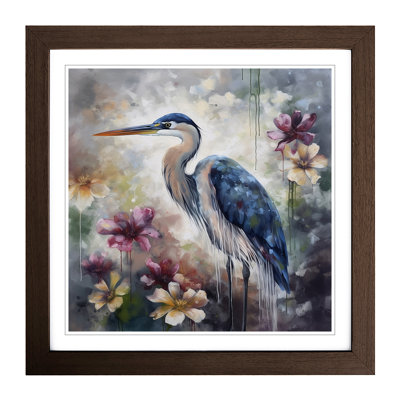 Heron Floral Art 1 Piece Single Picture Frame Wall Art