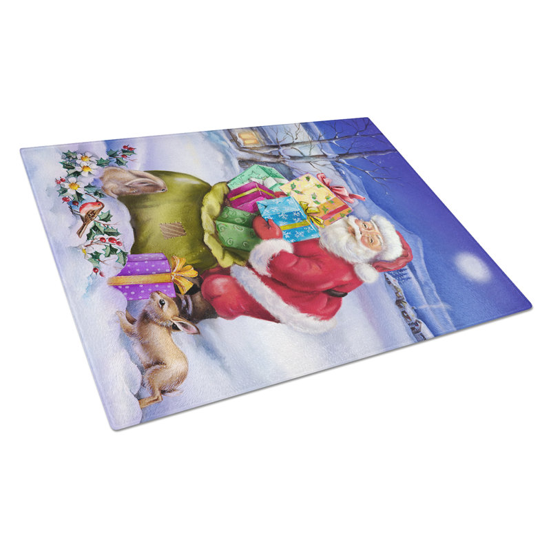 Caroline père noël père noël avec planche à découper en verre lapins