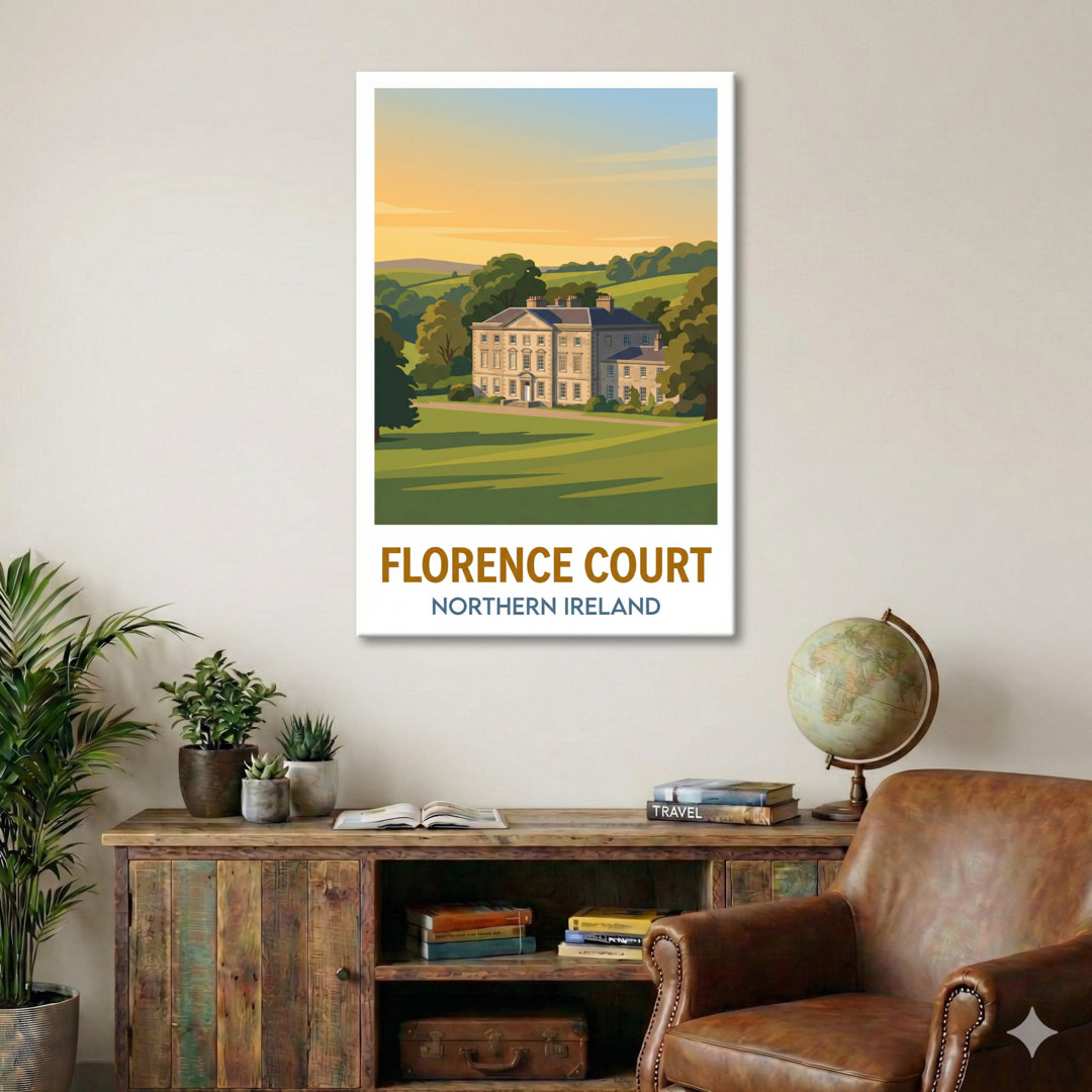 Florence Court, Northern Ireland - Georgian House And Estate Travel Poster | Castles And Palaces. Giclee Print On Wrapped Canvas. Wall Art, Home Decor