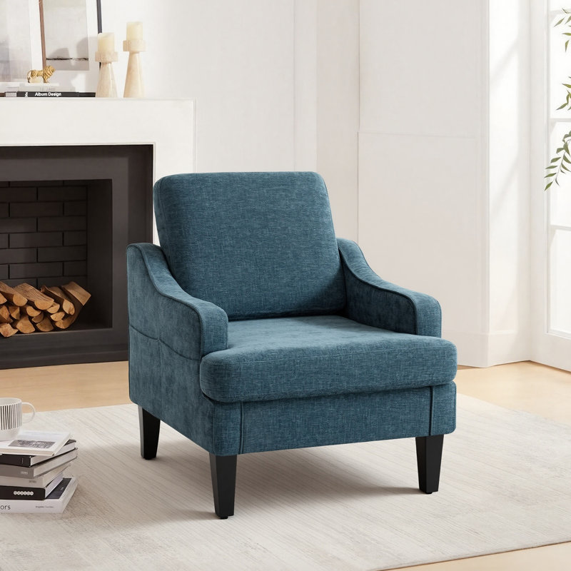 Fauteuil d'appoint rembourré en chenille Mordern And Chic Design, Bleu