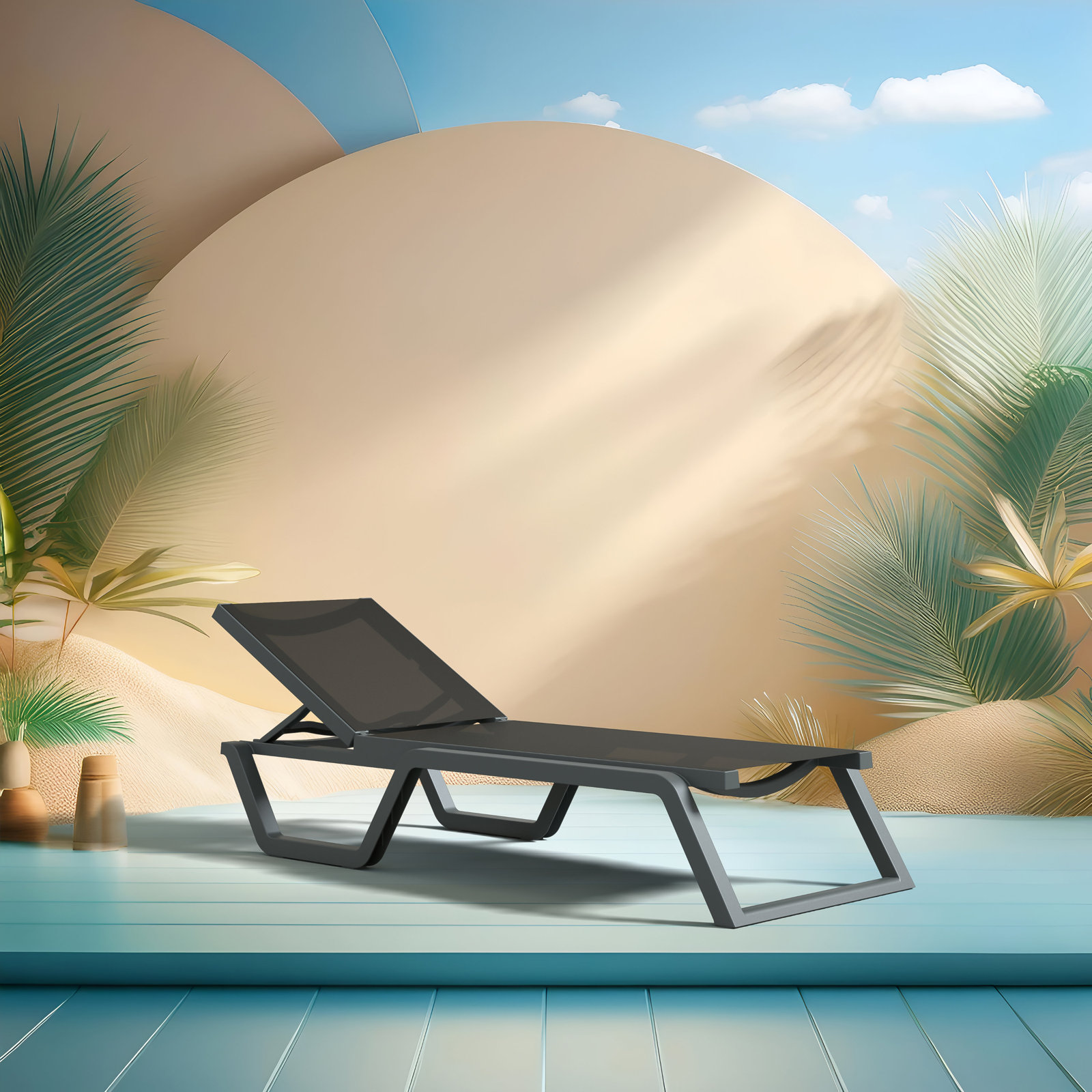 Rio Sling Chaise Lounge, Black/Gray
