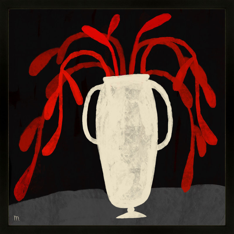 Chataignier Red Plant - Painting on Paper, Cadre noir, H 16 po x l 16 po x P 1,25 po