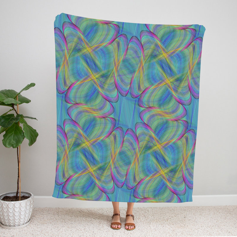 Throw Blanket, 68" W x 80" L, Abstract, Blue/Pink/Orange