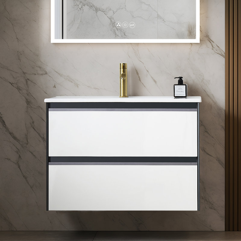 Meuble-lavabo simple mural 30 po avec lavabo blanc brillant
