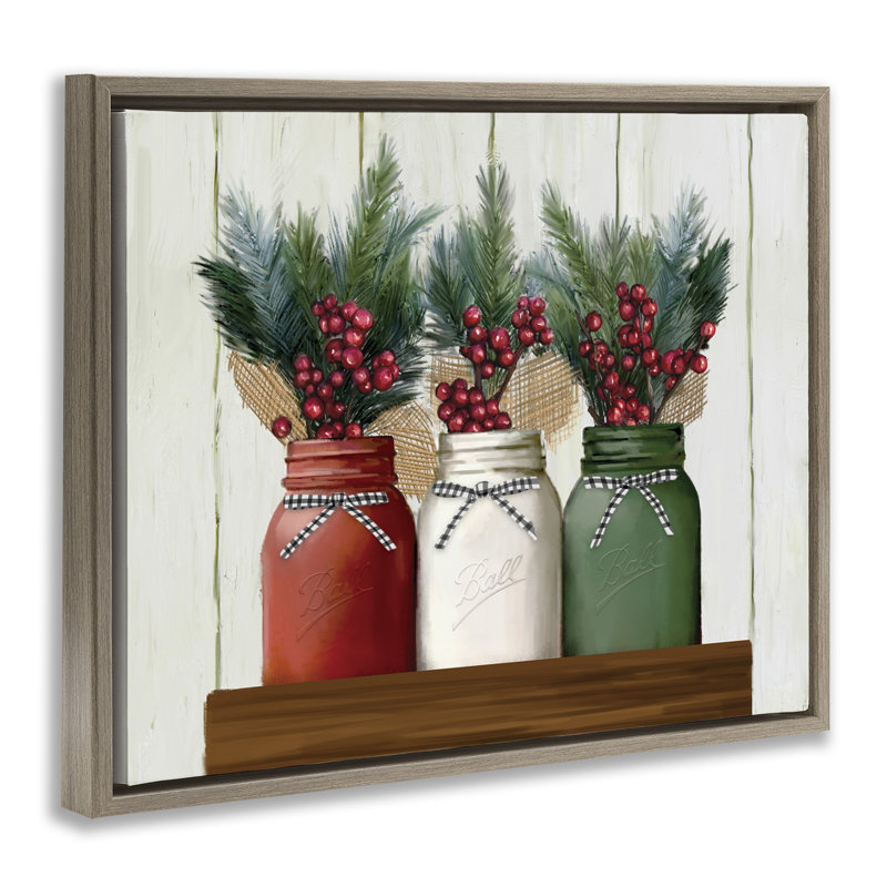 "Festive Holiday Jars Grain", art mural sur toile flottante par Ziwei Li, H 25 po x l 31 po, Cadre flottant orme Montalcino