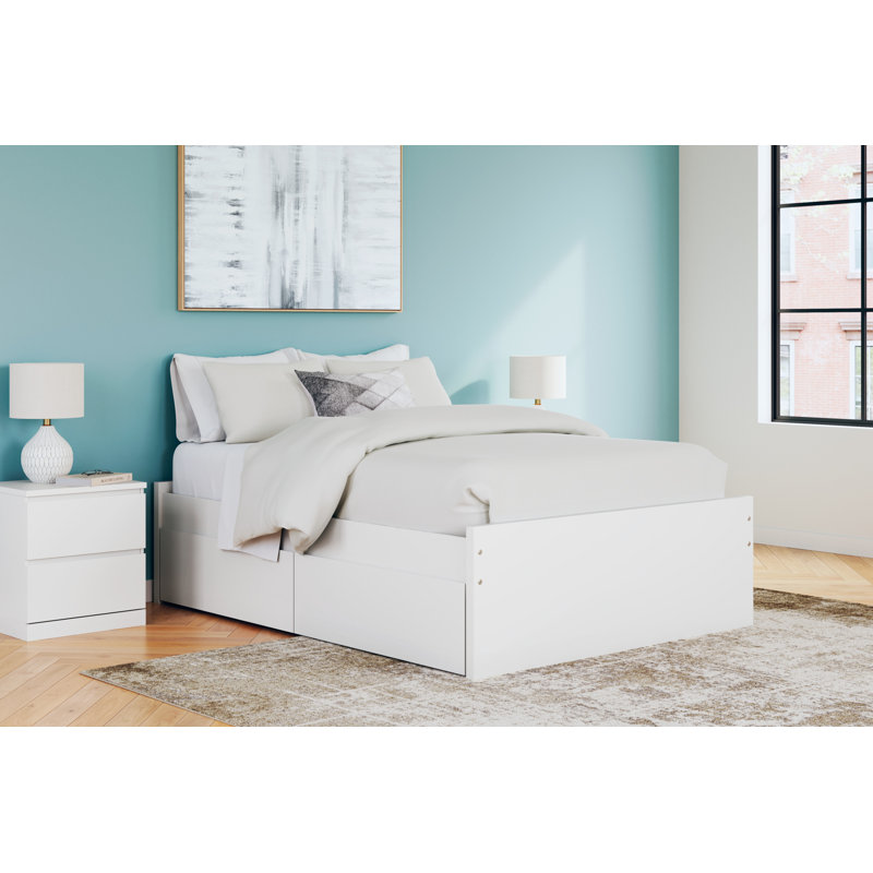 Lit plateforme double avec rangement latéral Onita, Blanc