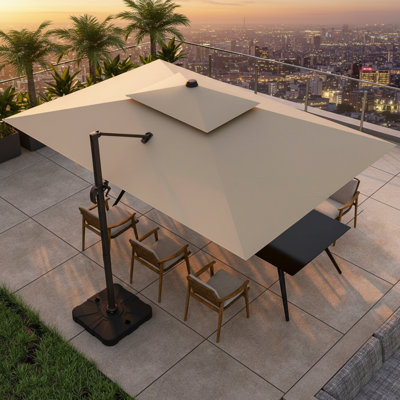 9X12 Ft Outdoor Cantilever Parasol, Double-Layered Offset Heavy-Duty Model, 360° Rotating Rectangular Umbrella, Suitable For Various Patio Settings, Beige.