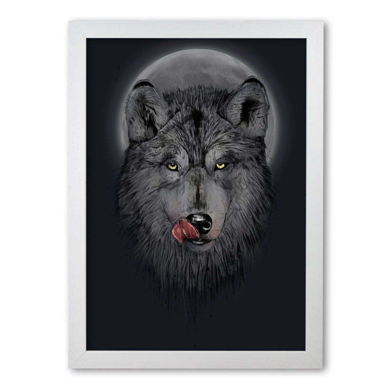 Dinner Time Wolf Night by Mercedes Lopes Charro - Print, 84 cm H x 59.4 cm W x 5 cm D, White Grain