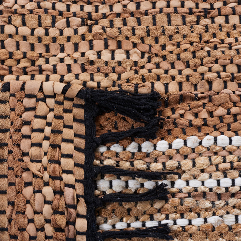 Handmade Brown and Natural Cotton Cowhide Striped Accent Rug