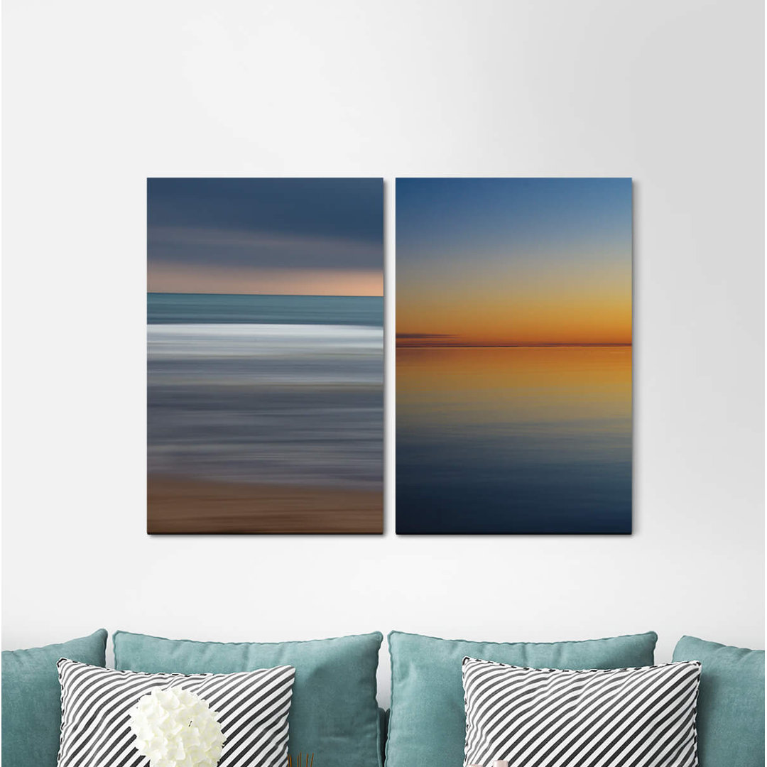 2-tlg. Leinwandbilder-Set - Grafikdruck „Horizon Minimal Silence Peace Vastness Distant Sea”