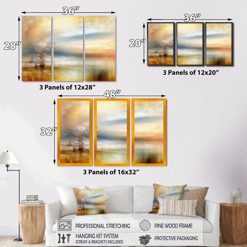 Voilier pendant le coucher du soleil exotique V Voilier pendant le coucher du soleil exotique V - 3 pièces, peinture sur toile