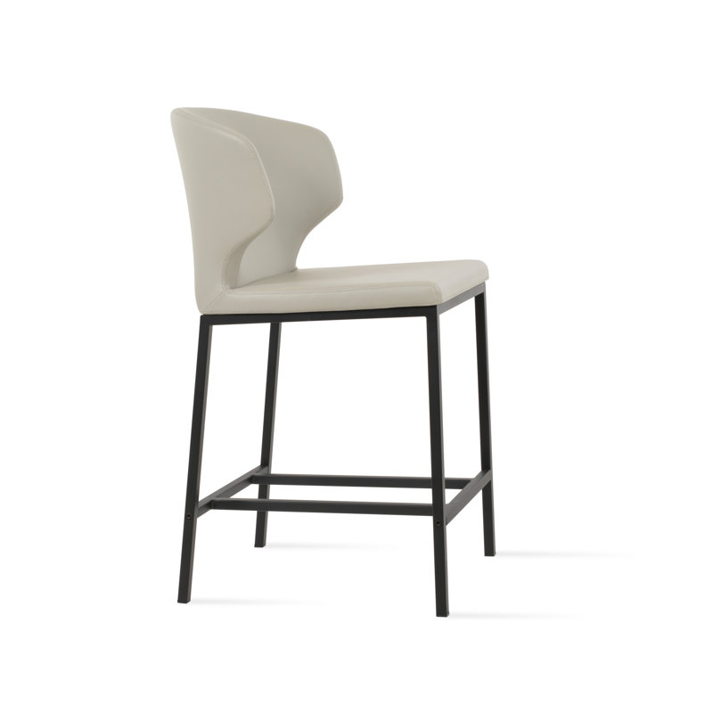 Amed Metal Counter & Bar Stool, Counter Stool (24" Seat Height), Light Gray Leatherette, Black