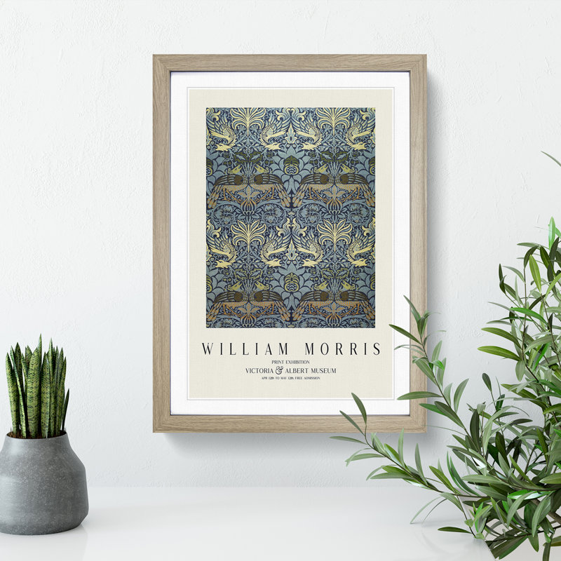 Peacock and Dragon by William Morris - Picture Frame Painting, 65cm H x 48cm W x 2cm D, Oak