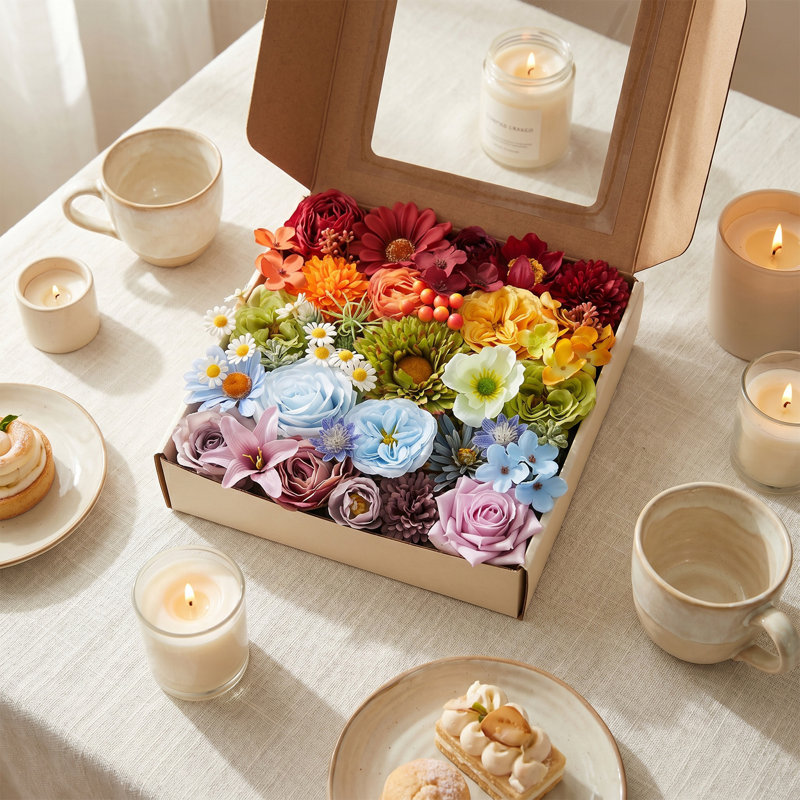 Ensemble de 38 fleurs artificielles arc-en-ciel, roses artificielles multicolores et fleurs mélangées pour les bouquets de mariage, les centres de table et la décoration intérieure