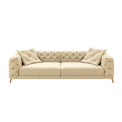 Canapé-lit convertible 3 en 1, 95 cm, en velours beige capitonné, 4 places avec pouf amovible
