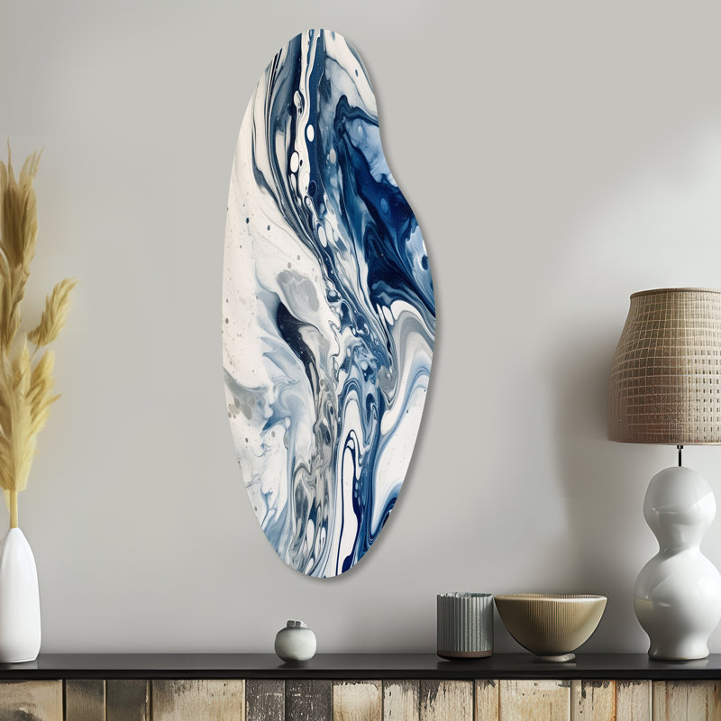 «Blue and Grey Ethereal Elixir IV», décoration murale incurvée abstraite en métal, reproduction d'art asymétrique bleue en métal