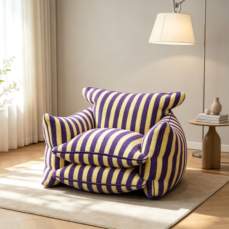 Chaises d'appoint simples en sherpa à rayures, Mauve / jaune Sherpa, H 27,56 po x l 43,3 po x P 35,4 po