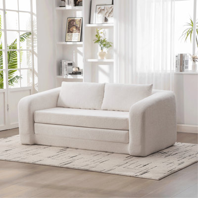 Canapé-lit escamotable pliable 71 po 2-en-1 avec accoudoirs et coussins de dossier, canapé-lit convertible en chenille désossé, avec matelas pour lit, canapé-lit, salon, chambre d'amis, ivoire
