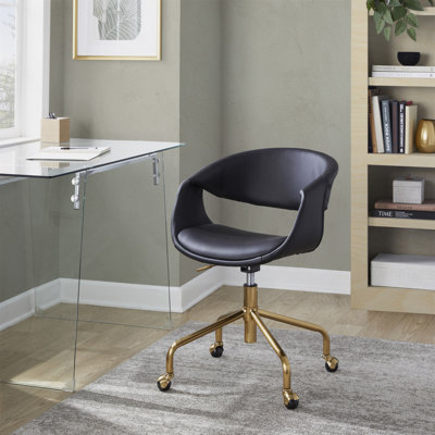 Chaise de travail en métal doré et similicuir