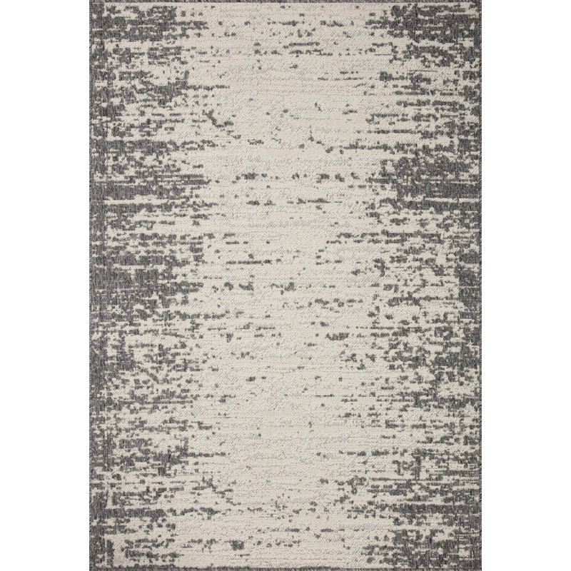 Tapis intérieur / extérieur abstrait ivoire / gris Aarre, Rectangle 5 pi 3 po x 7 pi 7 po