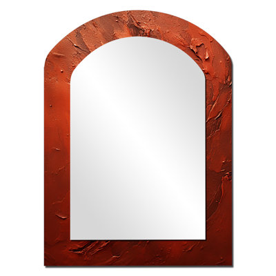 Bittersweet Brushwork I - Abstract Collages Arch Decorative Wall Mirror, Red Asymmetrical Large Mirror, Printed Metal Art