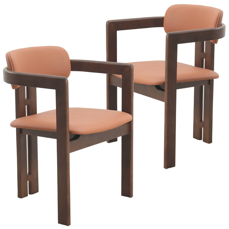 Fauteuil de salle à manger en cuir végétalien Cowles, Ensemble de 2, Noyer noir