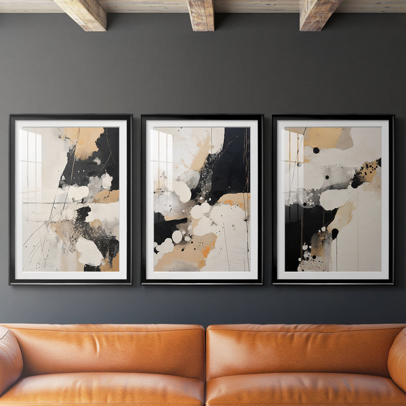 ABSTRACT Series DV III - Impression encadrée de qualité supérieure sur mesure mat - 3 pièces, H 19 po x l 27 po