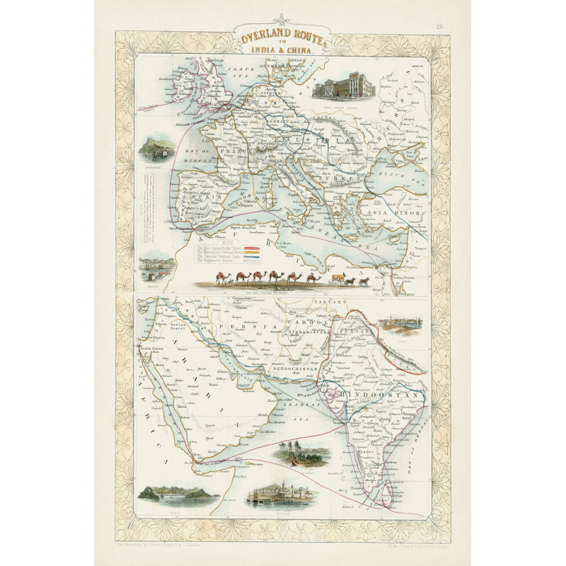 Overland Routes- India & China by J. Rapkin - Wrapped Canvas Art Prints, 46cm H x 30cm W x 3.8cm D
