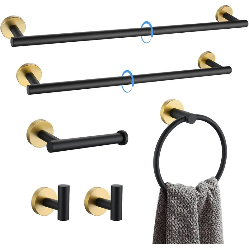 6 Pcs Bathroom Hardware Set Towel Bar Set, Gold/Matte Black