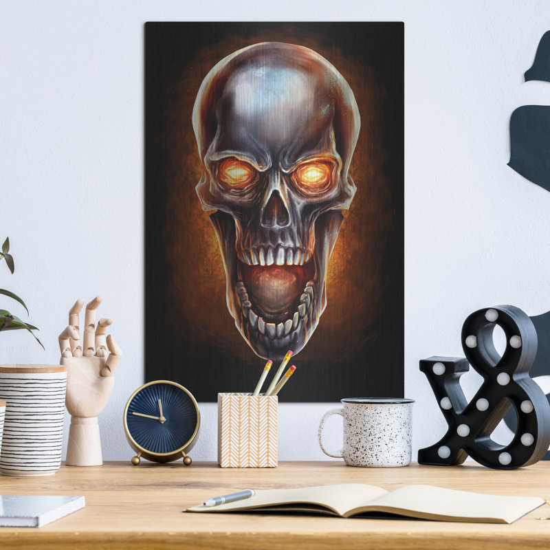 " Metal Fire Skull " by Flyland Designs, 16" H x 12" W