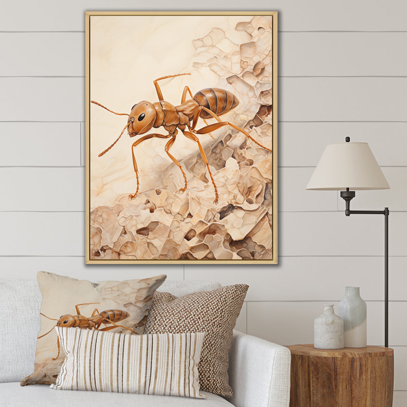 Minimalisme, fourmi beige, collage sur toile, Cadre naturel flottant, 40" H x 30" W