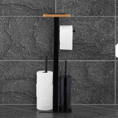 Eisl WC Garnitur Bambus WC Papier Toilettenpapierhalter Holz Standgarnitur mit Toilettenbürste Halterung