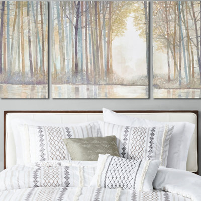 Wall Art Featuring Forest Landscape - Textured Artwork And Hanging 3 Theme In Cool Hues With Feature