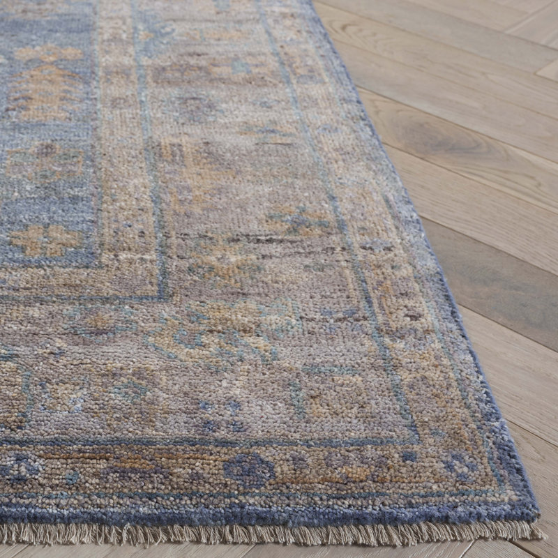 Rectangle Oriental Hand-Knotted Wool Area Rug in Blue/Brown, Rectangle 6' x 9'