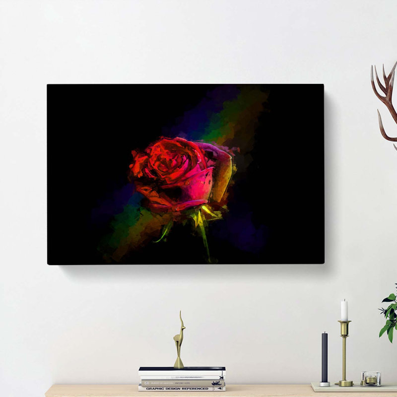 Rainbow Upon A Red Rose In Abstract - Wrapped Canvas, 50cm H x 76cm W x 3cm D