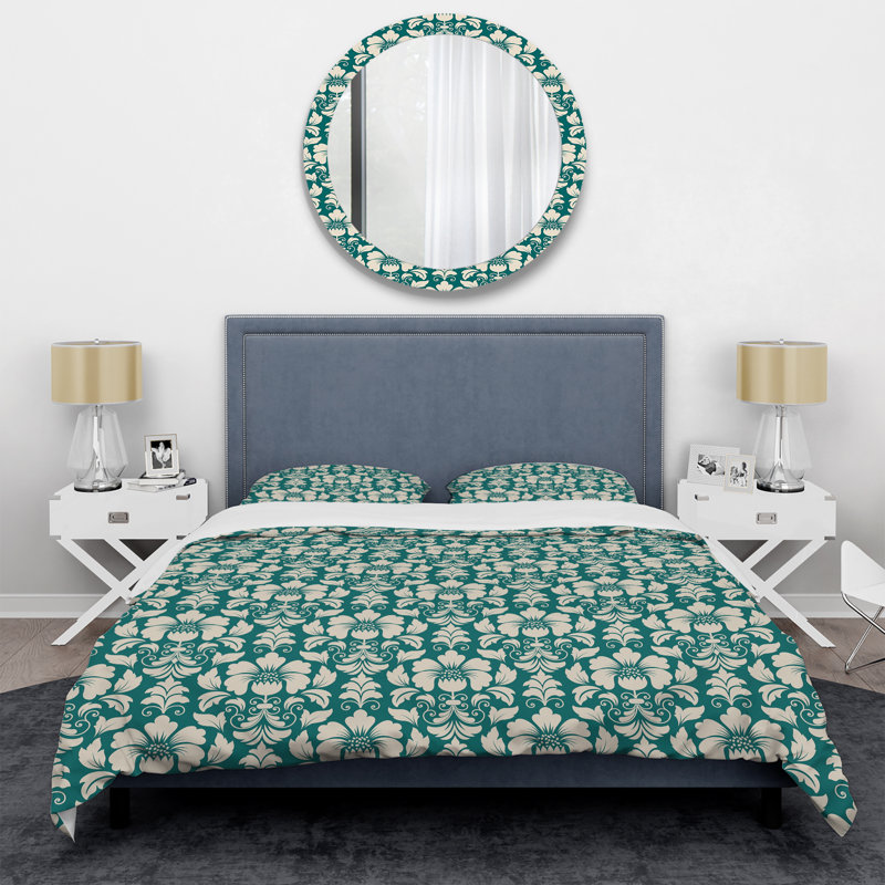 Ensemble de housse de couette en microfibre vert / blanc 3 pièces, Housse simple et 1 taie décorative
