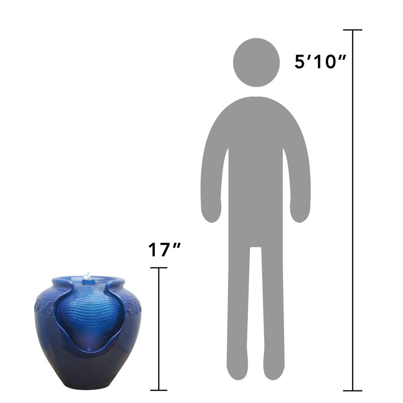 Hand Crafted Weather Resistant Floor Fountain with Light, Blue