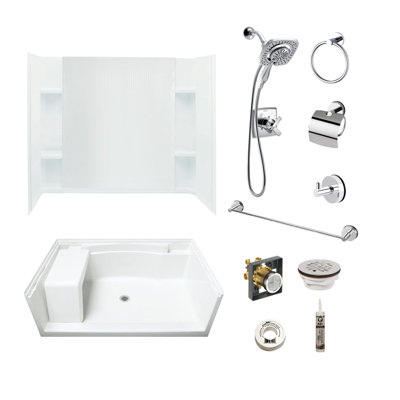 60" W x 74.5" H Framed Rectangle Shower Stall with Seat, Towel Bar and Base Included