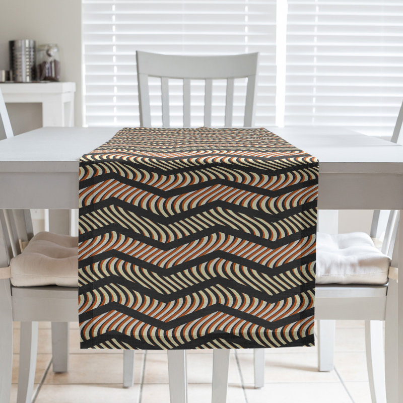 Stephenie Wavy Chevrons Table Runner, 16" x 72", Black/Orange