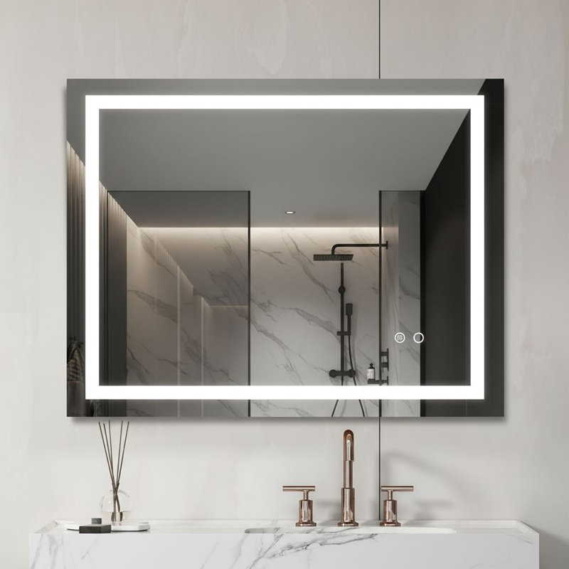 Miroir de salle de bain anti-buée à DEL, miroir de meuble-lavabo mural intelligent avec lumières DEL