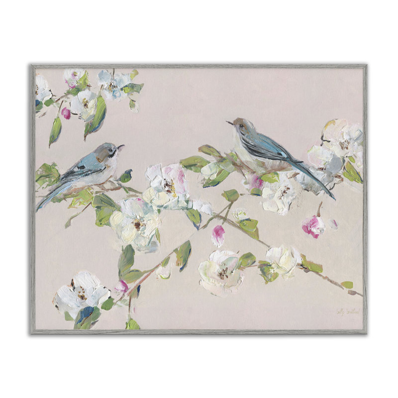 Fleurs printanières, art de Giclée et oiseaux, design par Sally Swatland, H 24 po x l 30 po, Estampe numérique Farmhouse