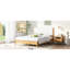 Grand lit en bois massif, tête de lit tapissier Boucle, blanc hêtre, rembourrage en mousse confortable