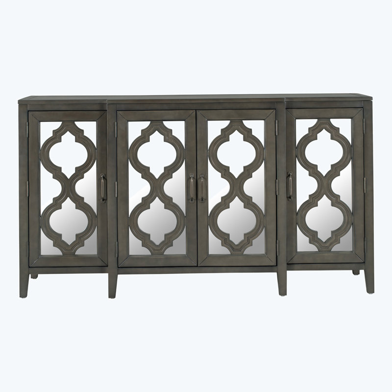 Quynhanh 59.8" Mirrored Console Table, Sideboard with Adjustable Shelves, Grey