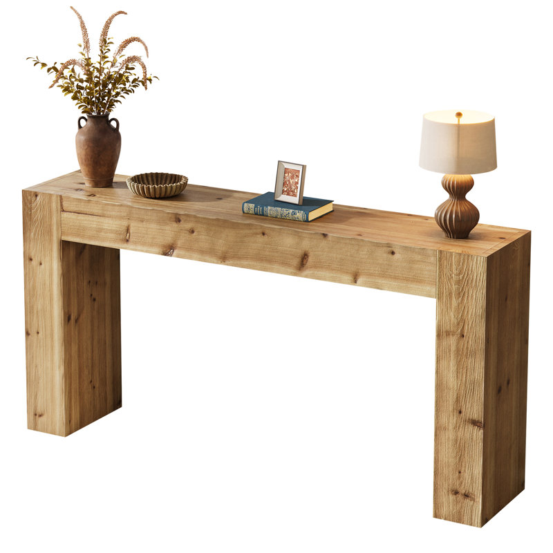 63-Inch Solid Wood Console Table, Farmhouse Entryway Table, Sofa Table, Light Brown