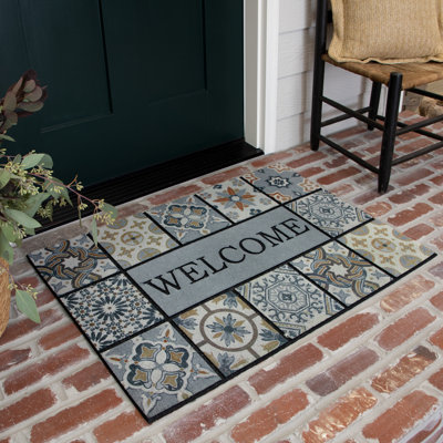 Riyad Welcome Patchwork Tile Recycled Rubber All Weather Non-Slip Outdoor Door Mat