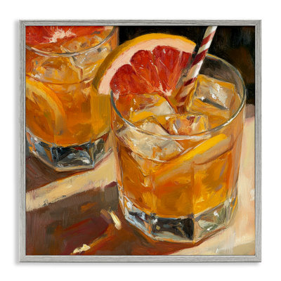 Grapefruit Cocktail with Ice Cubes Framed Giclee, design by Petal Prints Design