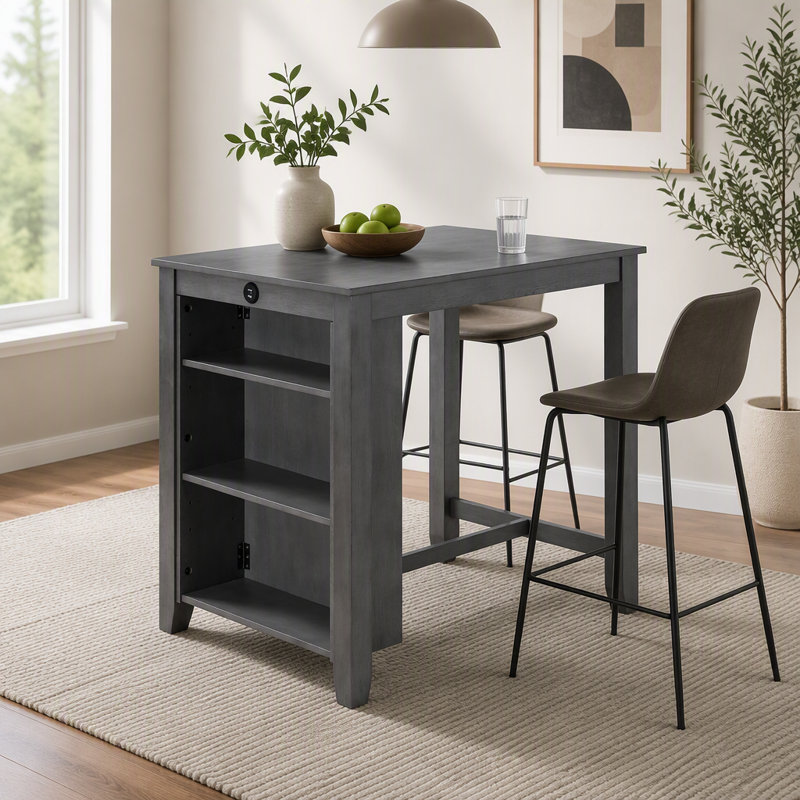 Table de salle à manger à hauteur de comptoir 36 po avec ports USB et tablettes, gris