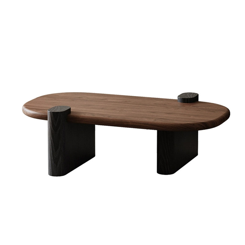 Modern Nut-Brown Solid Wood Oval Coffee Table