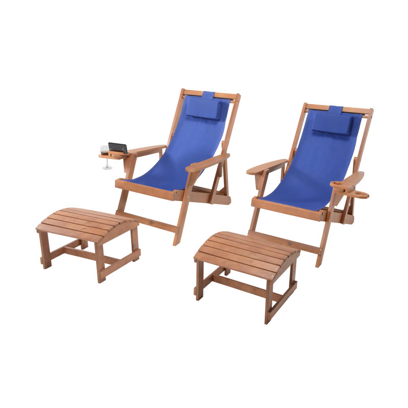 Palladino Folding Deck Chair, Walnut, Blue