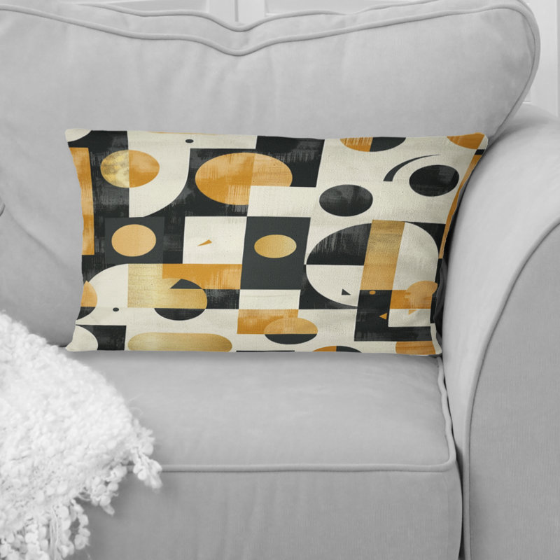 Coussin lombaire rétro géométrique doré noir